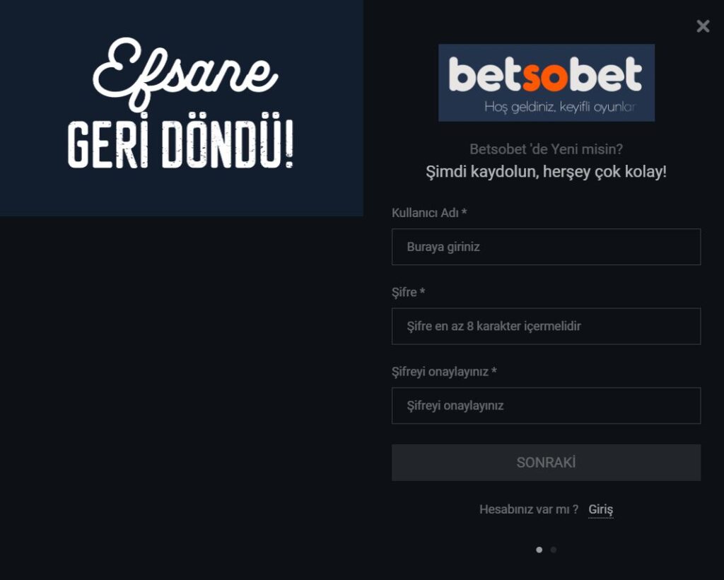 betsobet üyelik